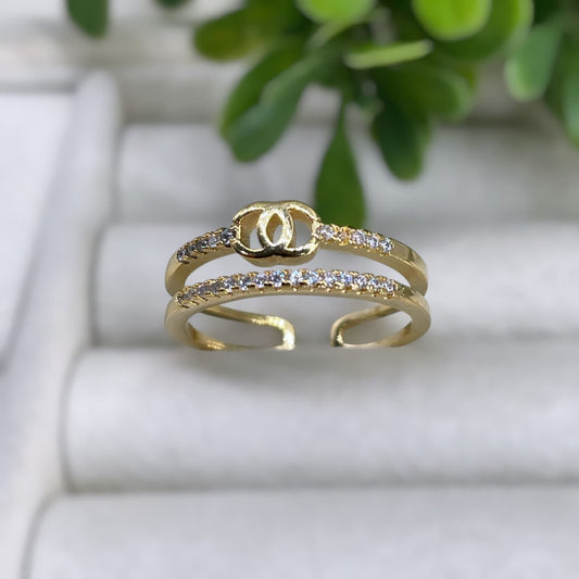 ANILLO AJUSTABLE DOBLE LINEA CON CRISTALES Y GUCCI