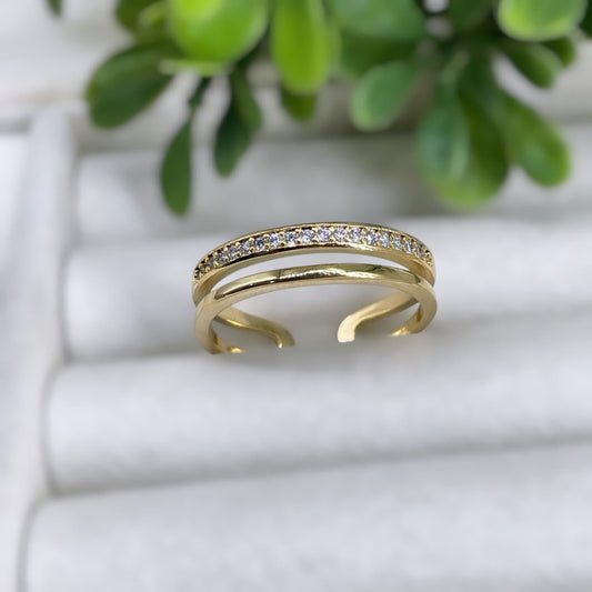 ANILLO AJUSTABLE DOBLE LINEA CON CRISTALES
