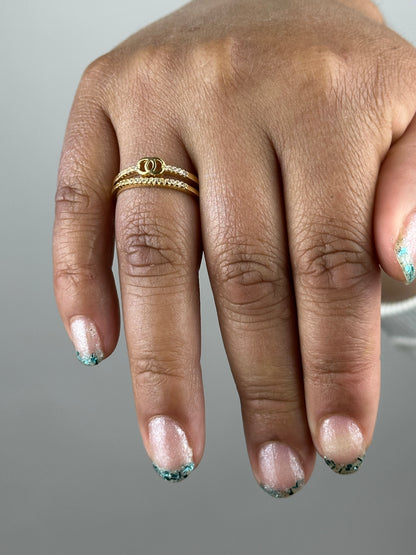 ANILLO AJUSTABLE DOBLE LINEA CON CRISTALES Y GUCCI