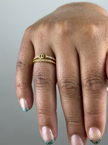 ANILLO AJUSTABLE DOBLE LINEA CON CRISTALES Y GUCCI